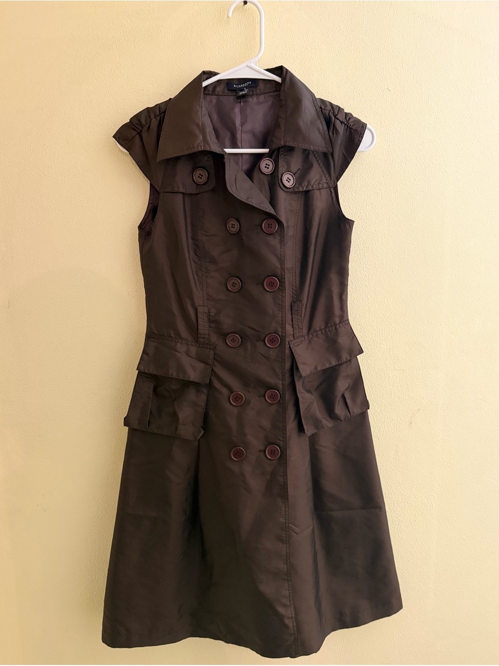 Burberry London Women's Brown A-Line Dress M Sleeveless Collared Button Solid